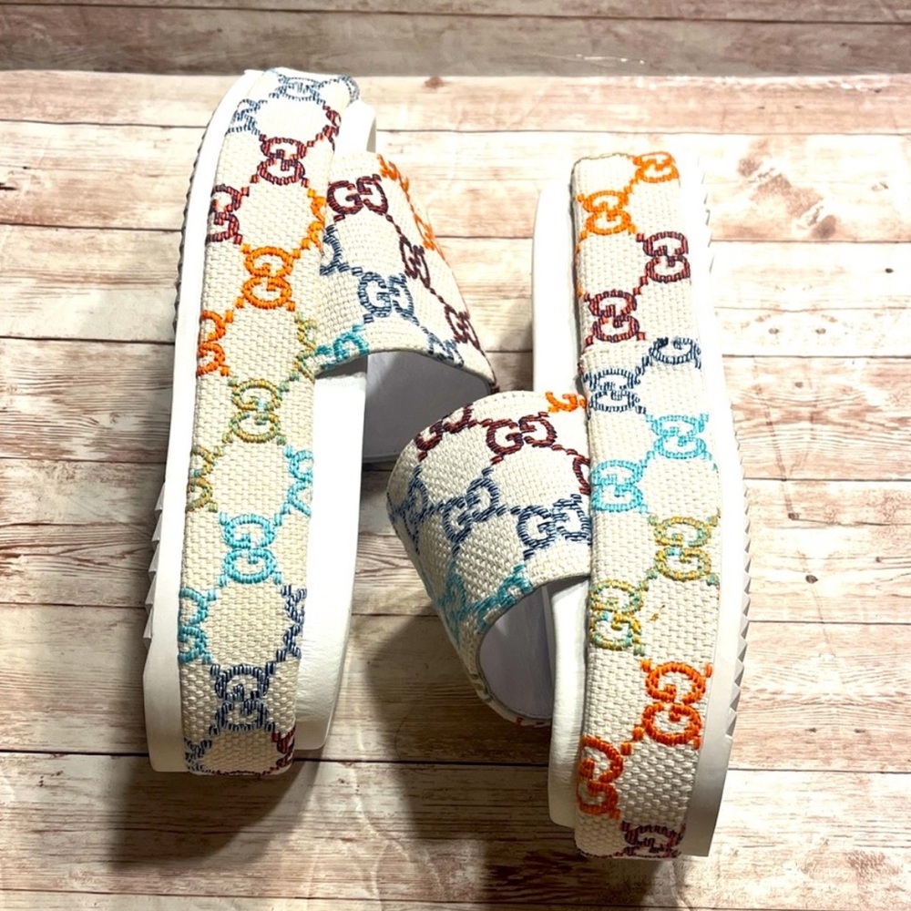 Gucci Angelina Embroidered Colorful Logo
Platform Sandals Size 40 - Picture 6 of 14
